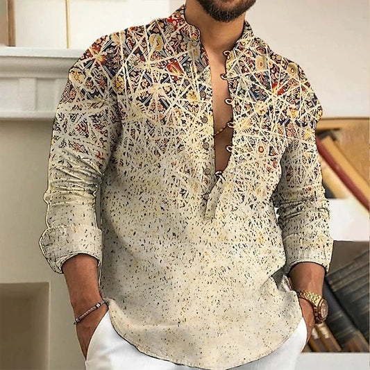 Linen shirt men's top cardigan button fashion trend pattern slim fit comfortable soft new retro top 2024 new plus size 6XL - MANDOTOS