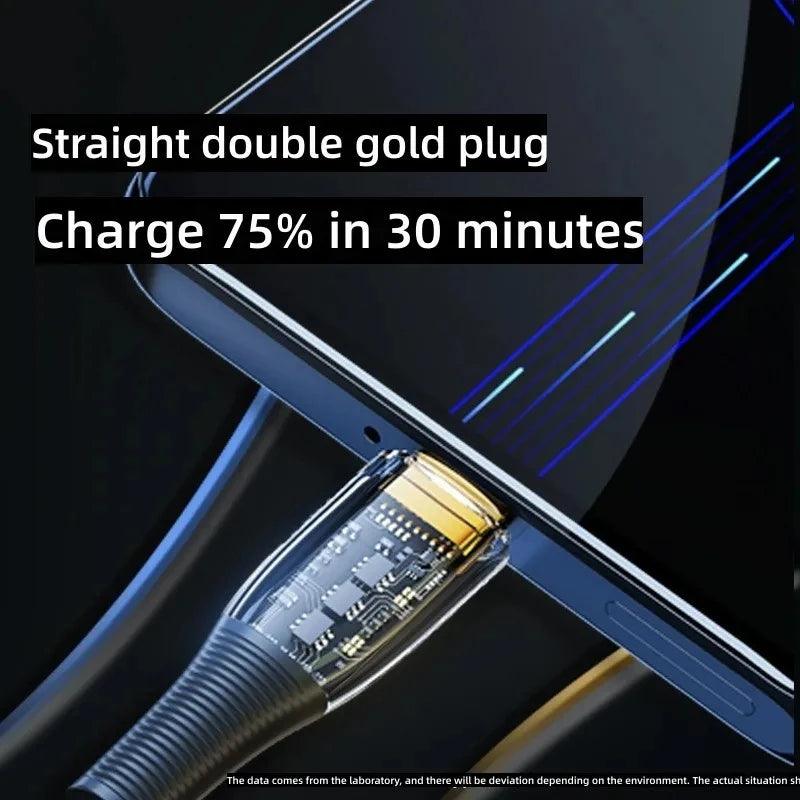 120W USB To Type C Cable Super Fast Charging Data Cord for Xiaomi 12, Redmi Note 11, Samsung S23, and Huawei devices.