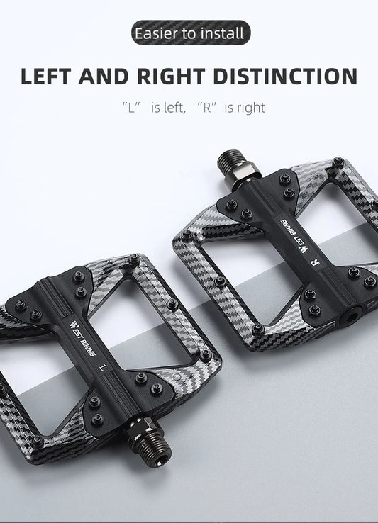 WEST BIKING MTB Integrated Pedals 3 Bearing Ultralight Flat Pedals Aluminum Alloy Nylon Carbon Fiber Coating Specialized Pedals