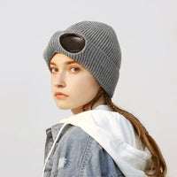 Brimless Hat With Goggles For Men And Women In Winter Hat Neutral Solid Color Skull Knitted Hat In Winter - MANDOTOS