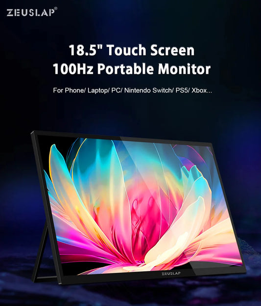 ZEUSLAP 18.5" Touch Screen Portable Monitor 100Hz 100% sRGB With Screen Holder Stand For Laptop Phone Xbox PS4 PS5 Switch