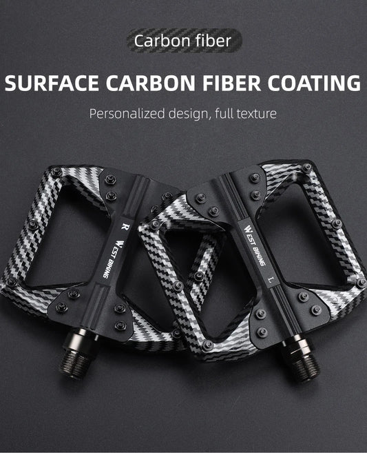 WEST BIKING MTB Integrated Pedals 3 Bearing Ultralight Flat Pedals Aluminum Alloy Nylon Carbon Fiber Coating Specialized Pedals