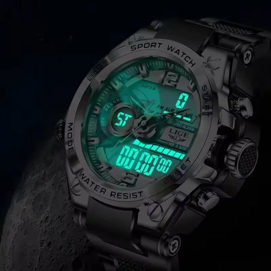 LIGE Men Military Watch Digital 50m Waterproof Wristwatch LED Quartz Clock Sport Watch Male Big Watches Men Relogios Masculino - MANDOTOS
