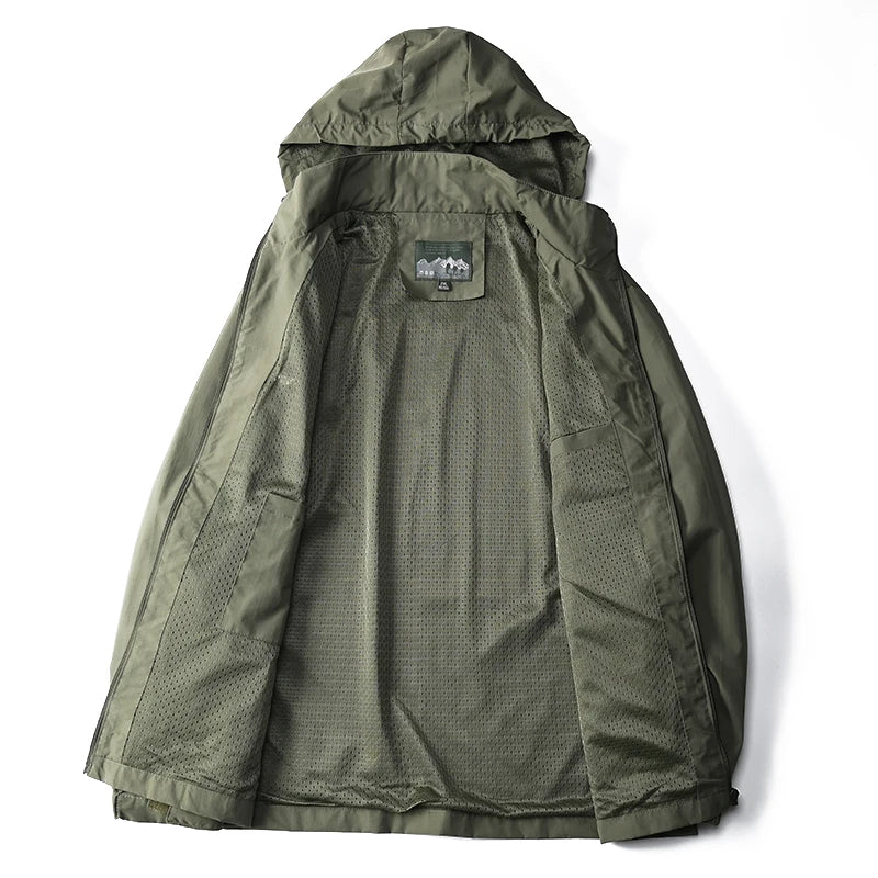 Windbreaker Men Tactical Jacket Waterproof Outdoor Hooded Coat Sports Military European Size S-5XL Field Climbing Thin Outwear - MANDOTOS