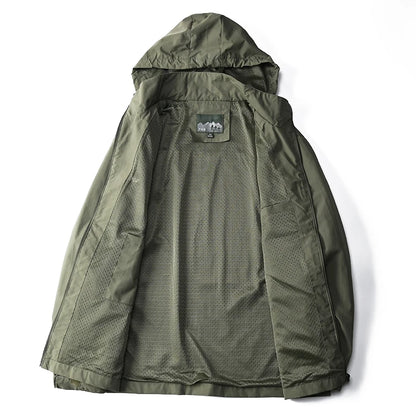 Windbreaker Men Tactical Jacket Waterproof Outdoor Hooded Coat Sports Military European Size S-5XL Field Climbing Thin Outwear - MANDOTOS