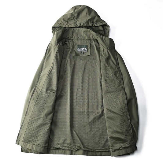 Windbreaker Men Tactical Jacket Waterproof Outdoor Hooded Coat Sports Military European Size S-5XL Field Climbing Thin Outwear - MANDOTOS