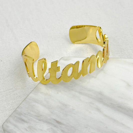 Custom Name Bangle for Women Stainless Steel Personalized Letter Adjustable Big Bangle Jewelry Girlfriend Gift Pulseira Feminina - MANDOTOS