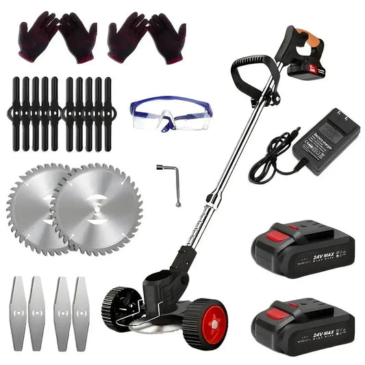 Cordless Lawn Trimmer Weed Wacker Lawn Mower Grass Edger with 2 Li-Ion Batteries Powered & 3 Cutting Blade Types - MANDOTOS