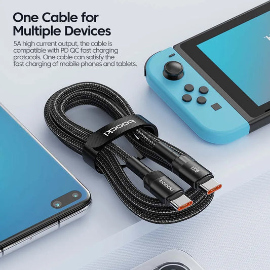 Toocki 100W Type C to USB C Cable PD 3.0 Quick Charge 4.0 Fast Charging Type C to Type C for iPhone 15 Macbook Samsung Xiaomi - MANDOTOS