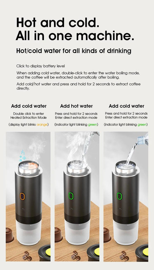 Wireless Electric Portable Espresso Coffee Machine for Car & Home Camping Coffee Maker 3-in-1 Capsule Powder Travel Coffee Maker - MANDOTOS