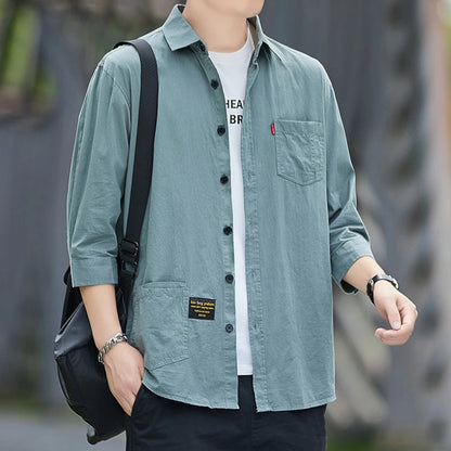 Men shirts Summer Men's clothing Short-Sleeved shirts & blouses Daily Solid Color Stand-Up Collar Casual Beach Style Male Shirt - MANDOTOS