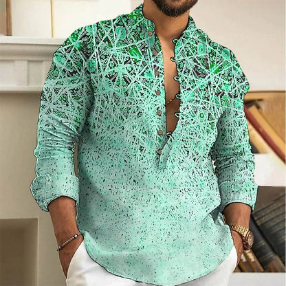 Linen shirt men's top cardigan button fashion trend pattern slim fit comfortable soft new retro top 2024 new plus size 6XL - MANDOTOS