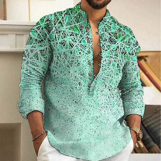 Linen shirt men's top cardigan button fashion trend pattern slim fit comfortable soft new retro top 2024 new plus size 6XL - MANDOTOS