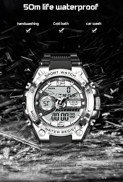 LIGE Men Military Watch Digital 50m Waterproof Wristwatch LED Quartz Clock Sport Watch Male Big Watches Men Relogios Masculino - MANDOTOS