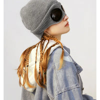Brimless Hat With Goggles For Men And Women In Winter Hat Neutral Solid Color Skull Knitted Hat In Winter - MANDOTOS