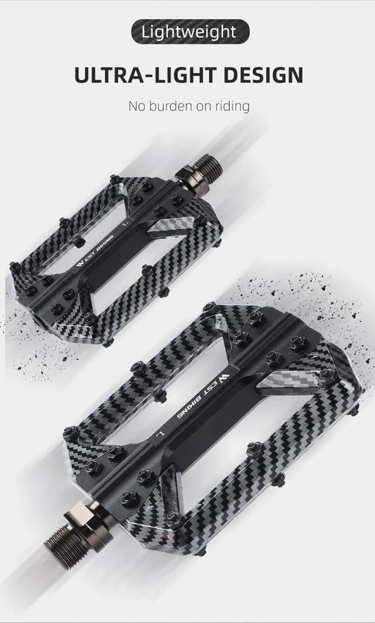 WEST BIKING MTB Integrated Pedals 3 Bearing Ultralight Flat Pedals Aluminum Alloy Nylon Carbon Fiber Coating Specialized Pedals
