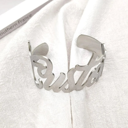 Custom Name Bangle for Women Stainless Steel Personalized Letter Adjustable Big Bangle Jewelry Girlfriend Gift Pulseira Feminina - MANDOTOS