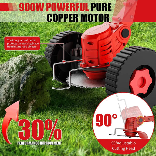 Cordless Lawn Trimmer Weed Wacker Lawn Mower Grass Edger with 2 Li-Ion Batteries Powered & 3 Cutting Blade Types - MANDOTOS