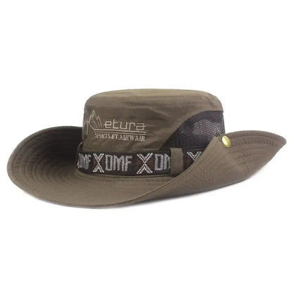 Summer Men Bucket Hat Outdoor UV Protection Wide Brim Panama Safari Hunting Hiking Hat Mesh Fisherman Hat Beach Sunscreen Cap - MANDOTOS