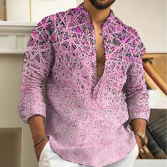 Linen shirt men's top cardigan button fashion trend pattern slim fit comfortable soft new retro top 2024 new plus size 6XL - MANDOTOS