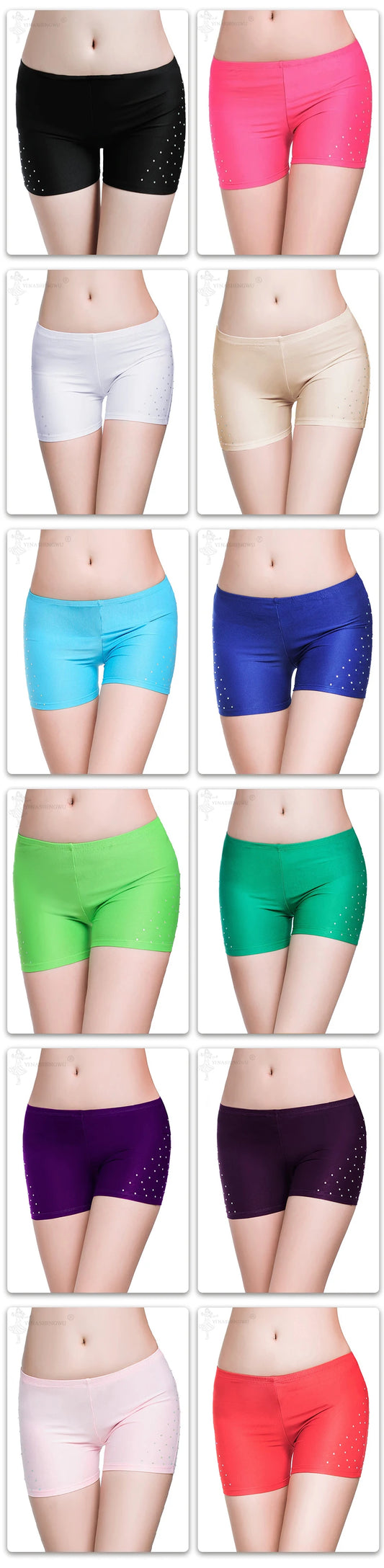 Belly Dance Safety Shorts Women's Belly Dance Clothes Leggings Tight-fitting Stretch Safety Pants with Diamonds Short Pants - MANDOTOS