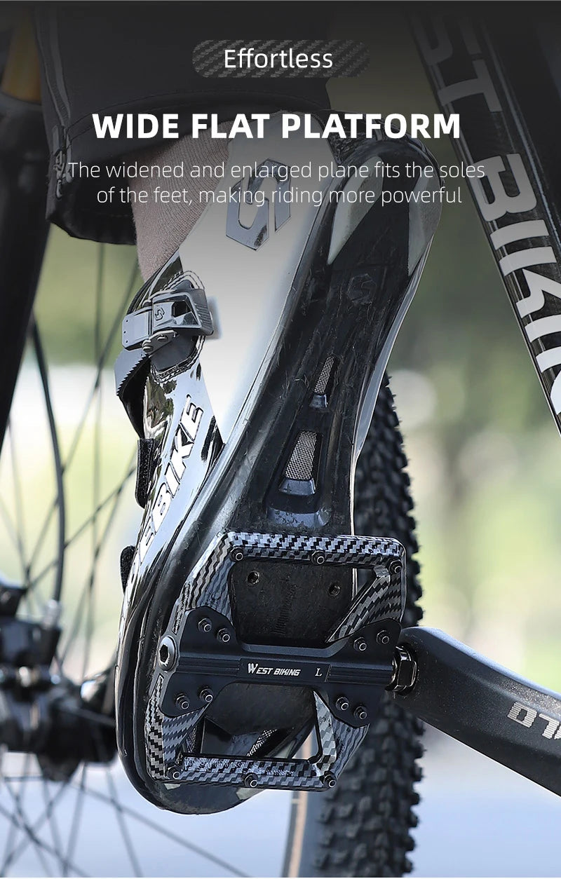 WEST BIKING MTB Integrated Pedals 3 Bearing Ultralight Flat Pedals Aluminum Alloy Nylon Carbon Fiber Coating Specialized Pedals