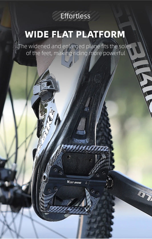 WEST BIKING MTB Integrated Pedals 3 Bearing Ultralight Flat Pedals Aluminum Alloy Nylon Carbon Fiber Coating Specialized Pedals