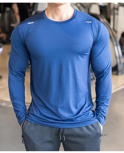 Men's Sports Fitness Long Sleeve Outdoor Badminton Quick Dry Training Shirt Casual Thin Running Top Bodybuilding Sportswear - MANDOTOS