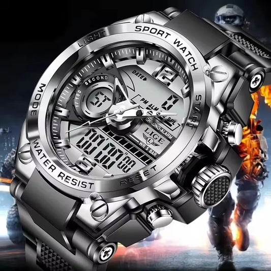 LIGE Men Military Watch Digital 50m Waterproof Wristwatch LED Quartz Clock Sport Watch Male Big Watches Men Relogios Masculino - MANDOTOS