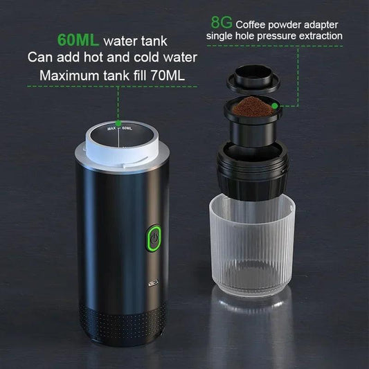 Wireless Electric Portable Espresso Coffee Machine for Car & Home Camping Coffee Maker 3-in-1 Capsule Powder Travel Coffee Maker - MANDOTOS