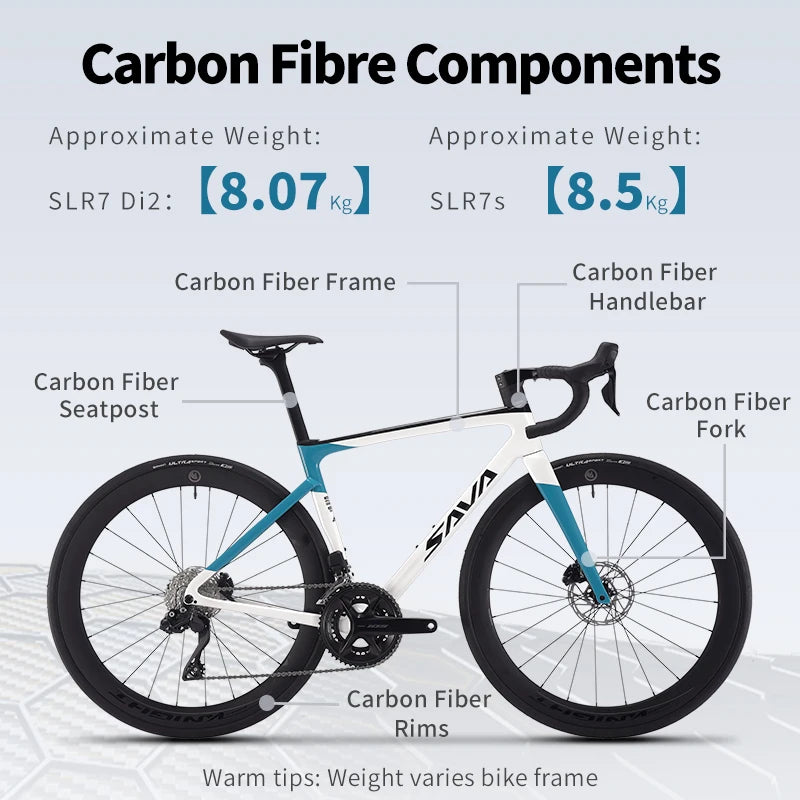 SAVA 2025NEW HAWKEYE SLR7 Carbon Fiber Road Bike with Shimano 105 DI2 R7170 Component Hydraulic Discs, Complete Adult Racing Set