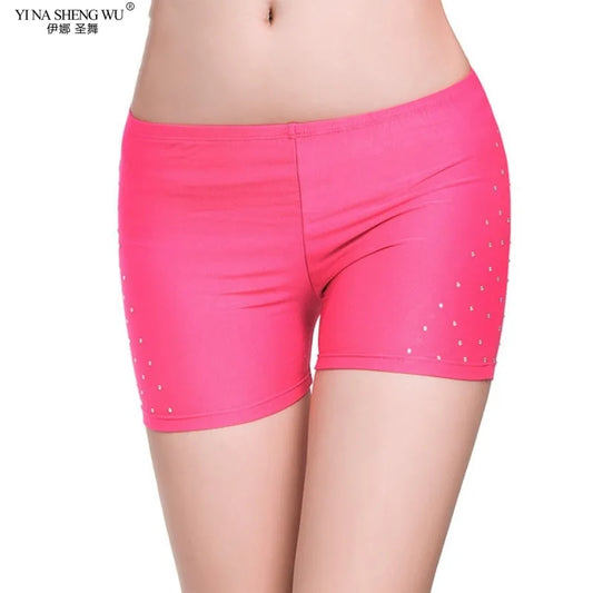 Belly Dance Safety Shorts Women's Belly Dance Clothes Leggings Tight-fitting Stretch Safety Pants with Diamonds Short Pants - MANDOTOS