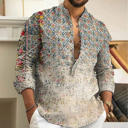 Linen shirt men's top cardigan button fashion trend pattern slim fit comfortable soft new retro top 2024 new plus size 6XL - MANDOTOS