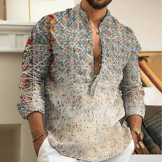 Linen shirt men's top cardigan button fashion trend pattern slim fit comfortable soft new retro top 2024 new plus size 6XL - MANDOTOS