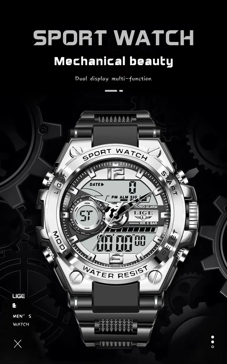 LIGE Men Military Watch Digital 50m Waterproof Wristwatch LED Quartz Clock Sport Watch Male Big Watches Men Relogios Masculino - MANDOTOS