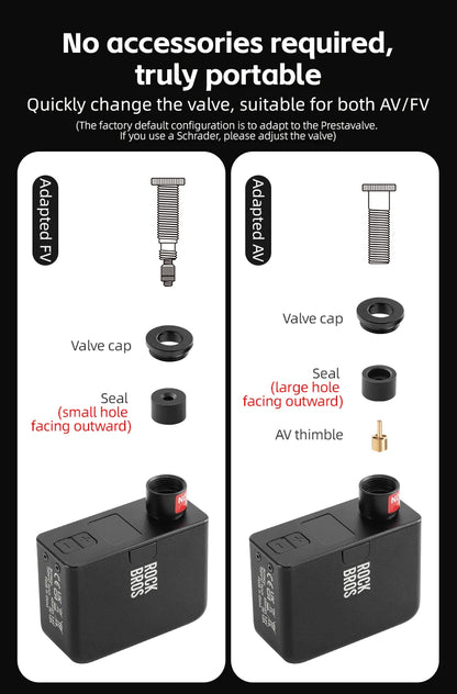 ROCKBROS Portable Mini Electric Bicycle Pump 120PSI Type-C Bike Tire Air Inflator Pump MTB Road AV FV Valve Cycling Pump - MANDOTOS
