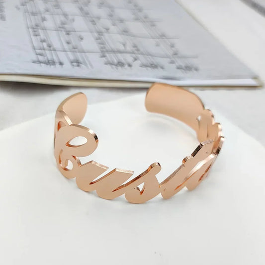 Custom Name Bangle for Women Stainless Steel Personalized Letter Adjustable Big Bangle Jewelry Girlfriend Gift Pulseira Feminina - MANDOTOS