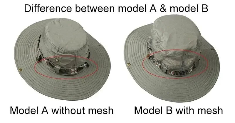 Summer Men Bucket Hat Outdoor UV Protection Wide Brim Panama Safari Hunting Hiking Hat Mesh Fisherman Hat Beach Sunscreen Cap - MANDOTOS