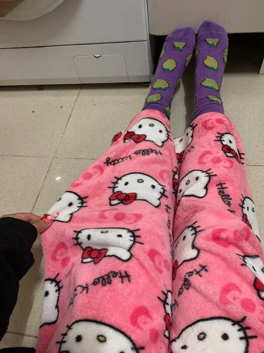 Y2K Hello Kitty Pajamas Pants Sanrio Anime Women's Pajama Pants Cartoon Couple Home Sleepwear Trousers Leisure Home Clothing - MANDOTOS