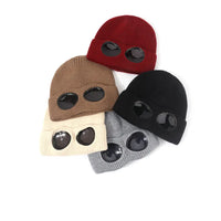 Brimless Hat With Goggles For Men And Women In Winter Hat Neutral Solid Color Skull Knitted Hat In Winter - MANDOTOS