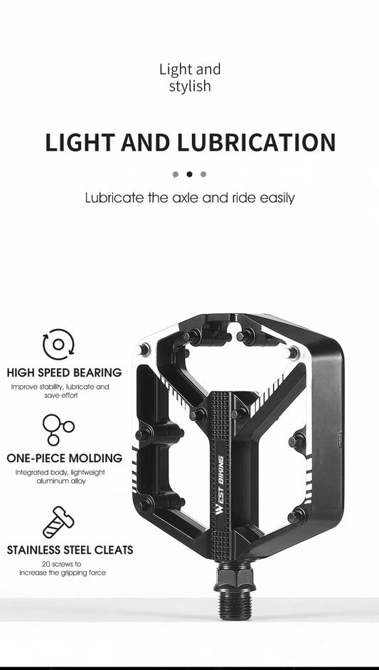 WEST BIKING Bicycle Pedals Sealed DU Bearing Nonslip Pedal Mountain Road Bike Cycling Alloy MTB Pedal Bicycle Accessories