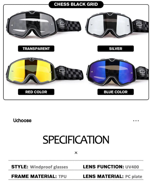 Retro Bicycles Goggles Ski Glasses Sunglasses ATV Goggles Non-slip Belt AntiUV Cafe Racer Chopper Cycling Racing Free shipping