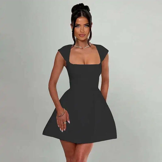 Townlike Pocket Elegant A-line Dress Women Mini 2024 Spring Summer Dress Deep V Neck Nightclub Sexy Party Dresses Vestidos - MANDOTOS