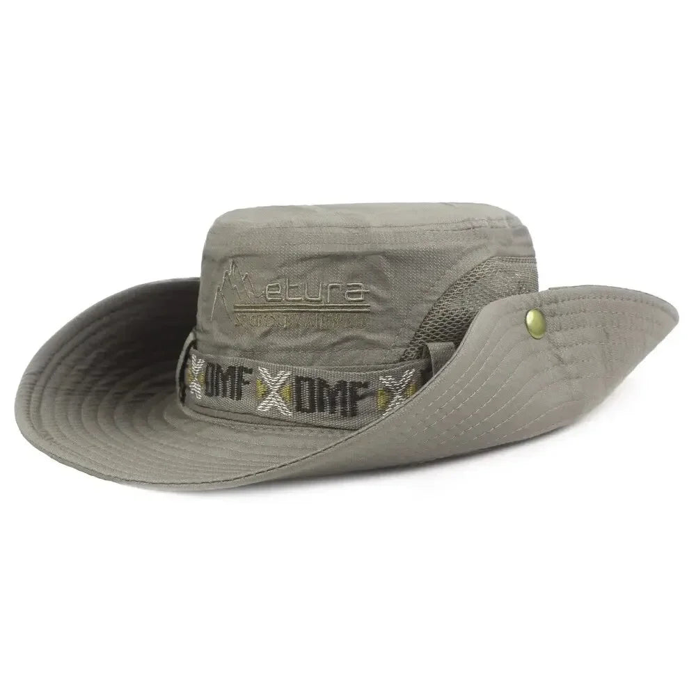 Summer Men Bucket Hat Outdoor UV Protection Wide Brim Panama Safari Hunting Hiking Hat Mesh Fisherman Hat Beach Sunscreen Cap - MANDOTOS