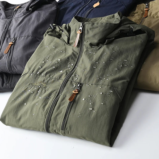 Windbreaker Men Tactical Jacket Waterproof Outdoor Hooded Coat Sports Military European Size S-5XL Field Climbing Thin Outwear - MANDOTOS