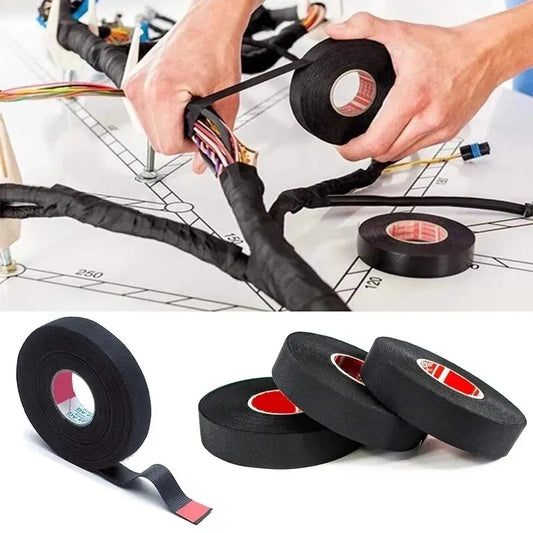 15 Meter Heat-resistant Flame Retardant Tape Coroplast Adhesive Cloth Tape For Car Cable Harness Wiring Loom Protection - MANDOTOS