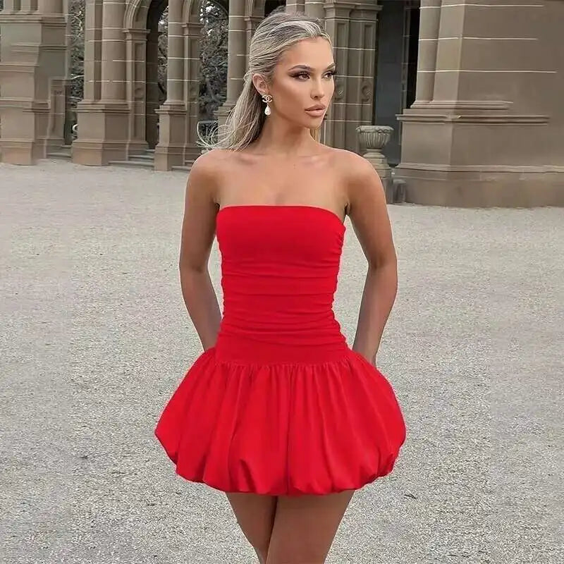 Townlike Pocket Elegant A-line Dress Women Mini 2024 Spring Summer Dress Deep V Neck Nightclub Sexy Party Dresses Vestidos - MANDOTOS