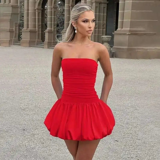 Townlike Pocket Elegant A-line Dress Women Mini 2024 Spring Summer Dress Deep V Neck Nightclub Sexy Party Dresses Vestidos - MANDOTOS