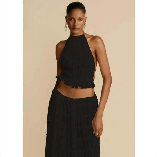 2-Piece Chic Halter Dress Suit Set - MANDOTOS