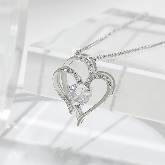 Zircon Double Love Necklace With Rhinestones Ins Personalized Heart-shaped Necklace Clavicle Chain Jewelry For Women Valentine's Day - MANDOTOS